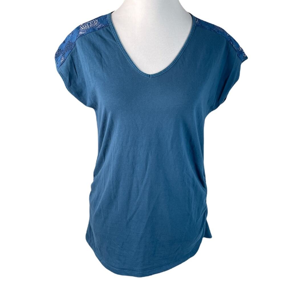 Flutter & Kick Maternity V Neck Short Sleeve Shirt Teal Size Medium